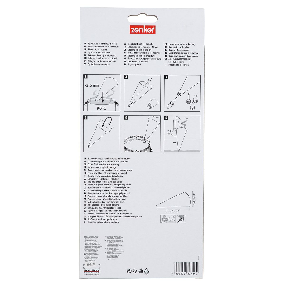 Ensemble de 2 Poches à douille réemployable et 4 embouts plastique 31 cm Zenker Smart Pastry Zenker - Mathon - 8