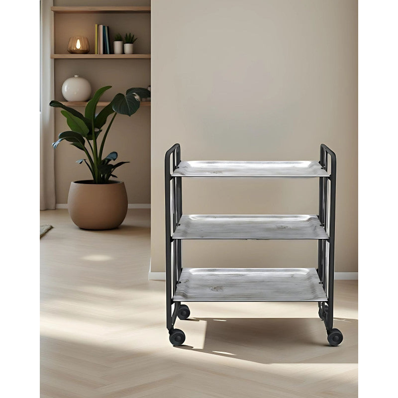 Desserte pliante 3 niveaux avec roulettes – structure noire, bauhaus Don Hierro - Mathon - 3