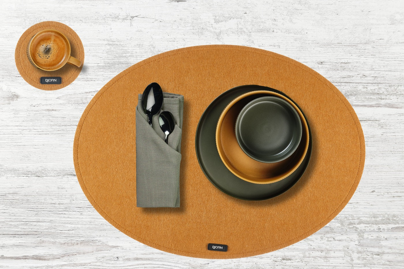 Set de table ovale - 6 pièces - Feutre recyclé marron Björn - Mathon - 5