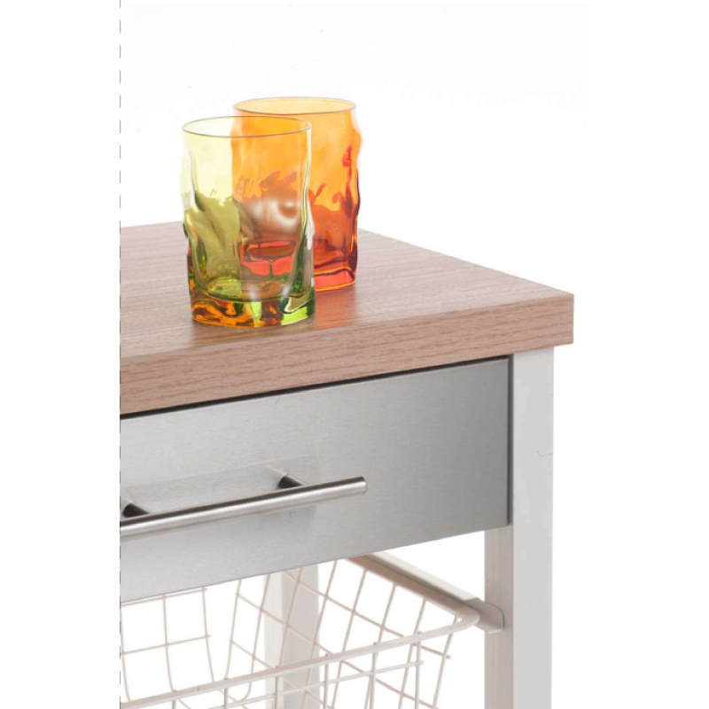 Desserte de cuisine onda – plateau décor bois orme, façade du tiroir en inox et 3 paniers de rangement Don Hierro - Mathon - 3