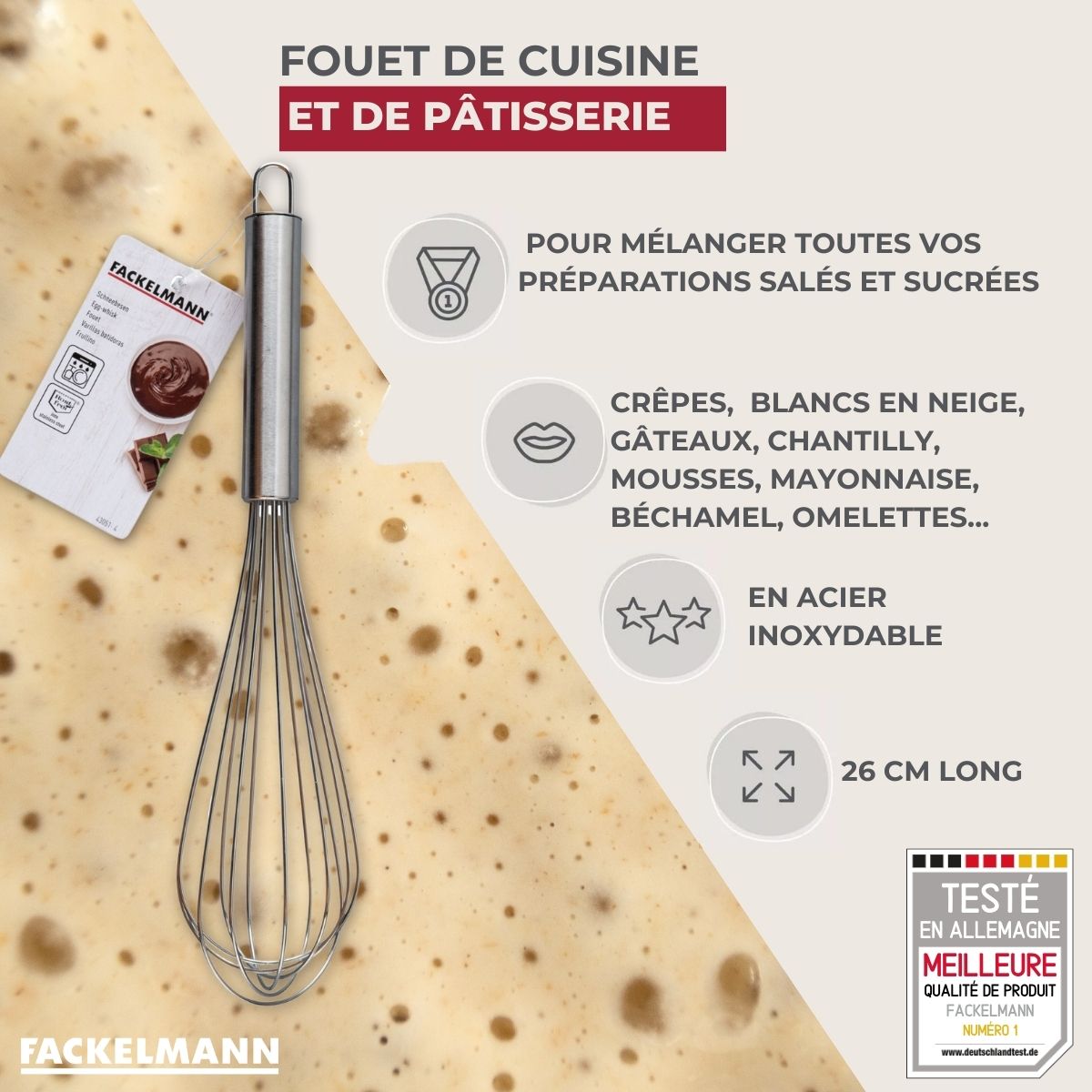 Fouet de cuisine et pâtisserie en inox 26 cm Fackelmann - Mathon - 3