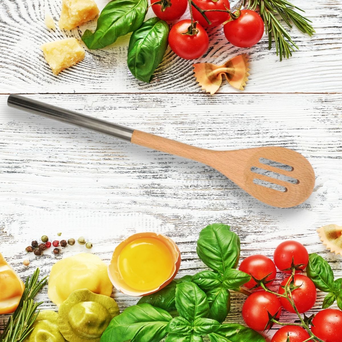 Cuillère en bois ajourée avec manche inox 34 cm en tout  Boissellerie Fackelmann - Mathon - 2