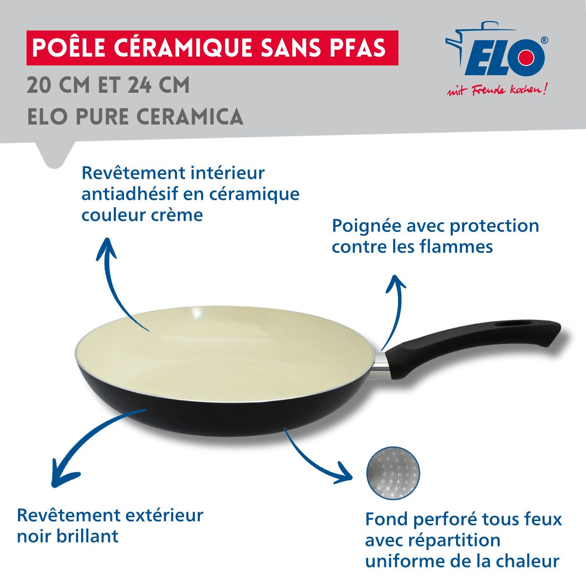 Set de 2 Poêles de cuisson avec revêtement céramique sans PFAS, 20 cm et 24 cm Elo Pure Ceramica Elo - Mathon - 3