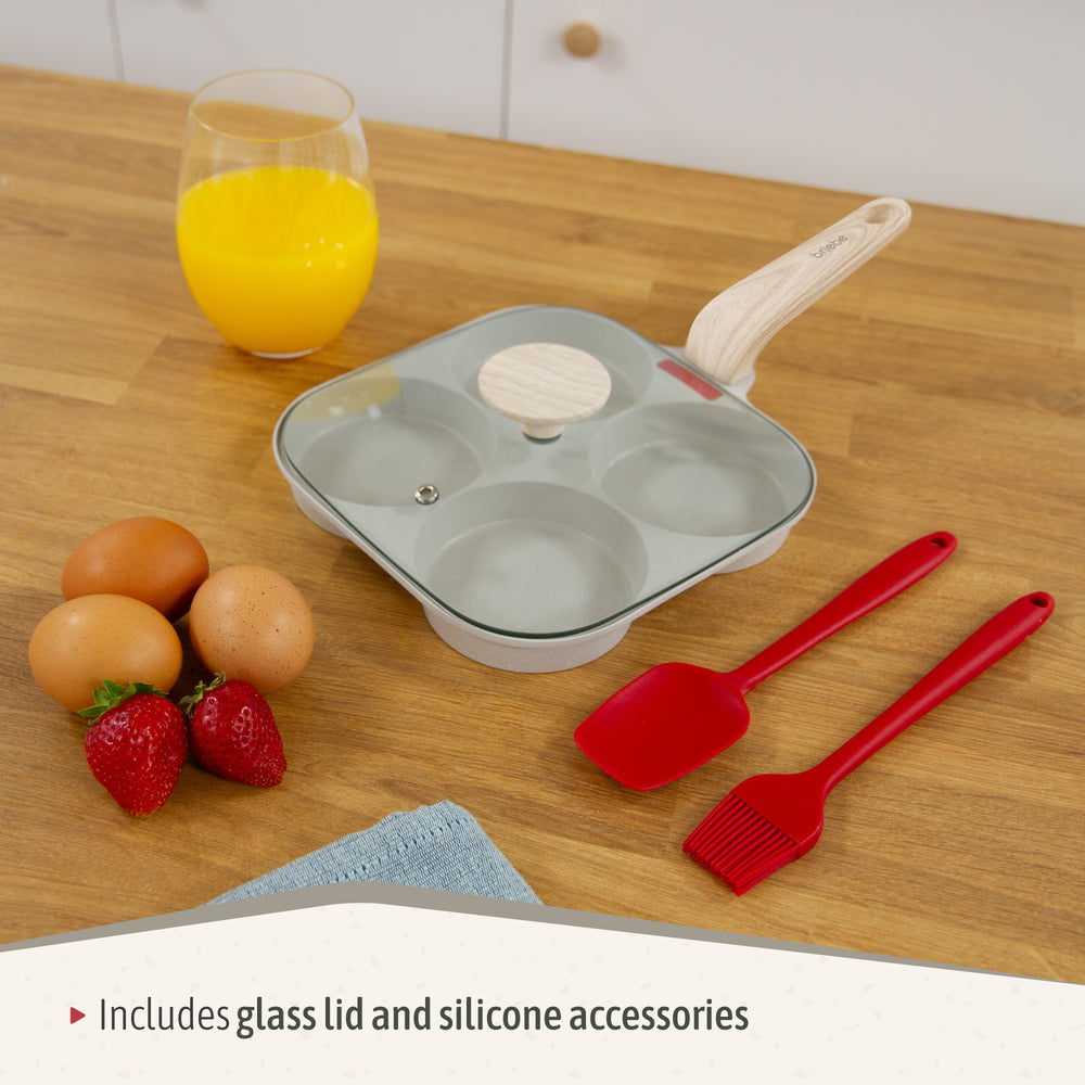 Poêle Pancakes Induction 4 Emplacements œufs au plat couvercle, Antiadhésive  Crème FPE1176 - Mathon - 9