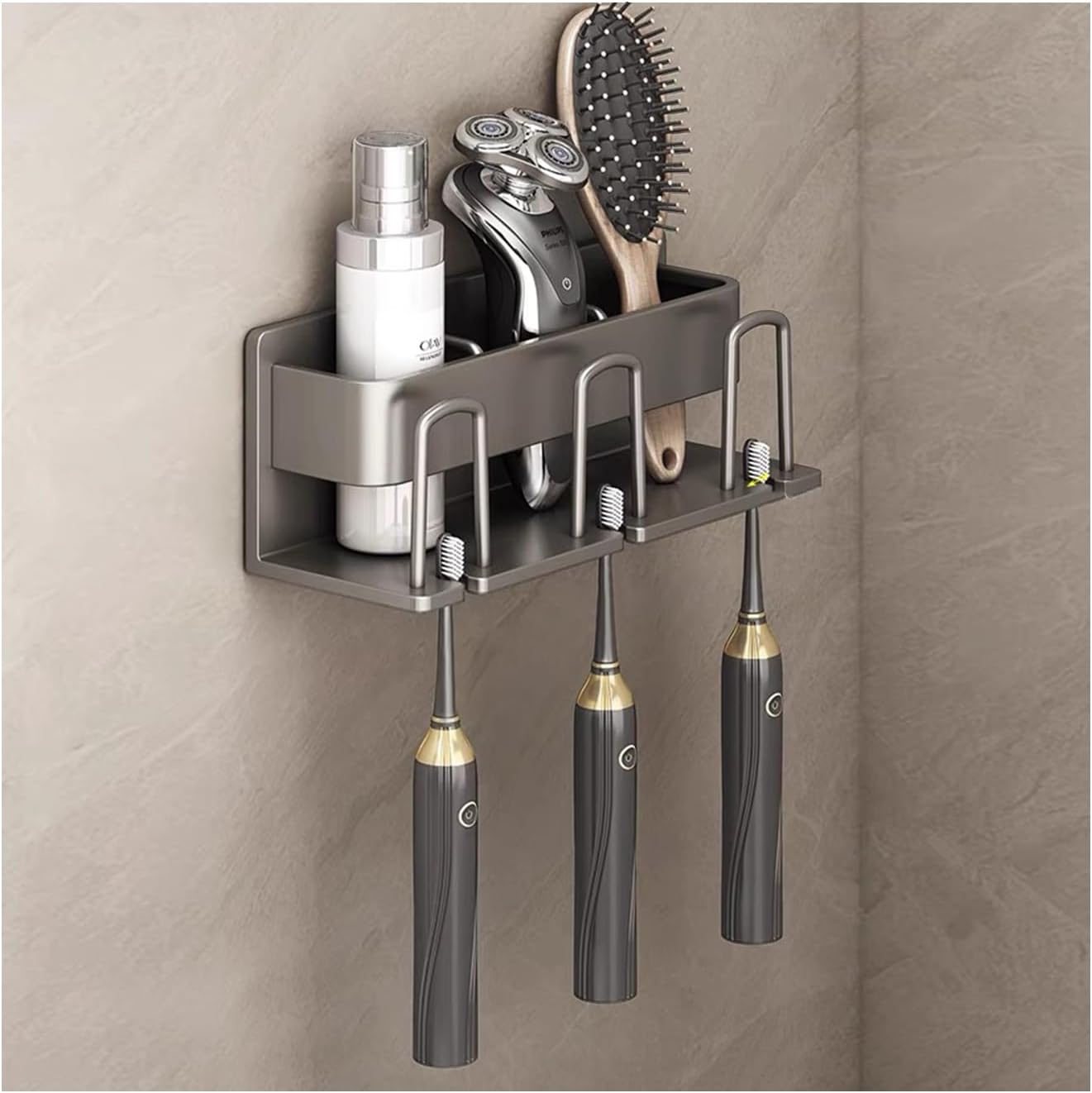 Porte-brosse à dents sans perçage pour 3 gobelets noir Vendos85 - Mathon