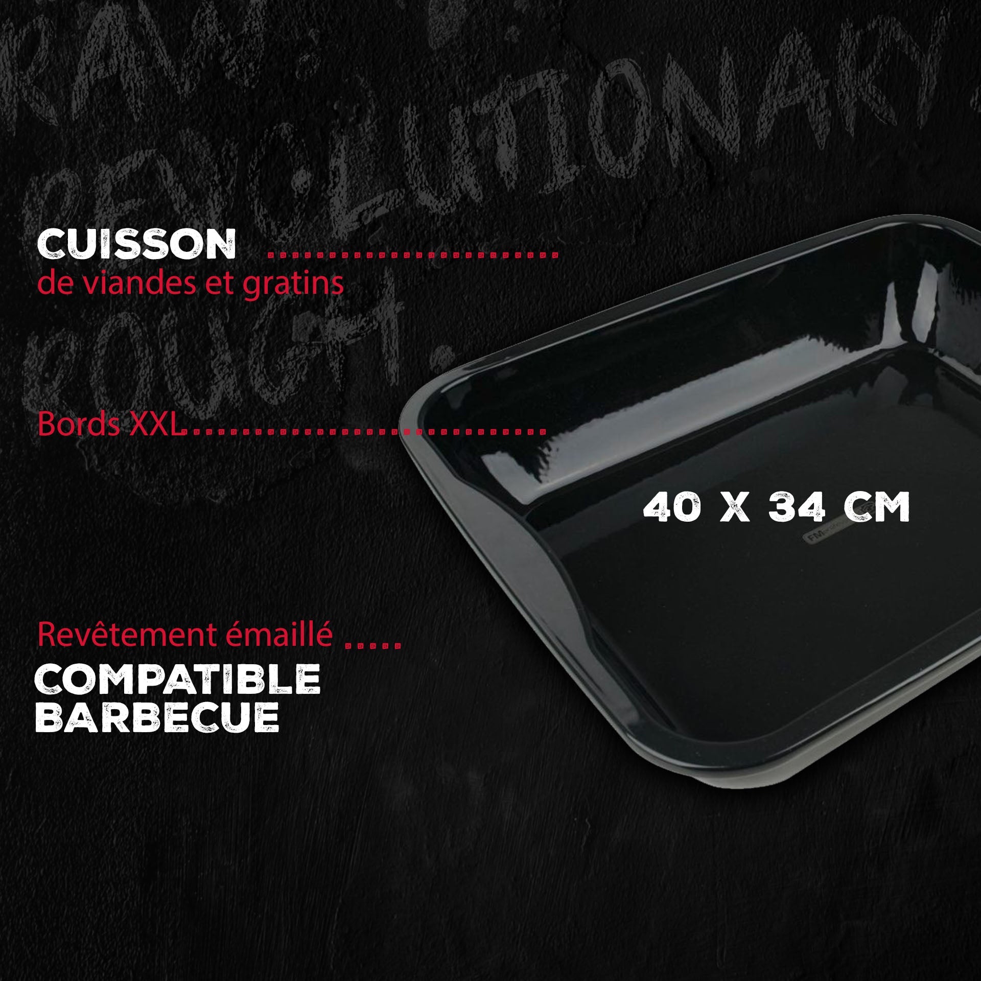 Lot de 2 plats à four en acier émaillé 40 x 34 cm  Barbecue FM Professional - Mathon - 2