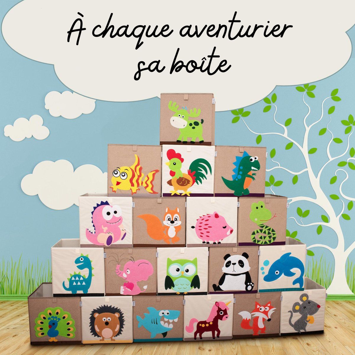 Boîte de rangement en tissu pour enfant "dinosaure diplodocus", compatible Ikea Kallax Lifeney Fackelmann - Mathon - 5