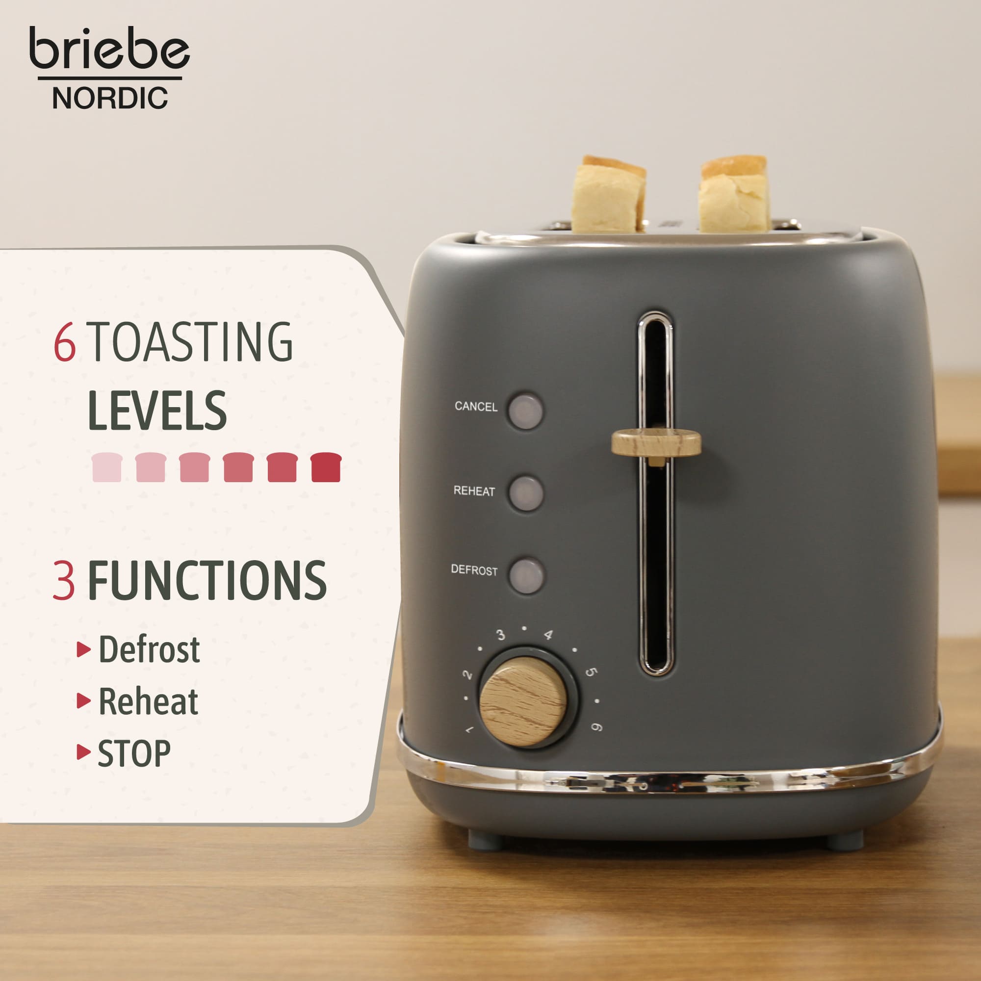 Nordic Ensemble Grille Pain 2 Fentes Larges, Bouilloire Sifflante Induction 2,3L 870 Gris SKT1177GRY - Mathon - 3