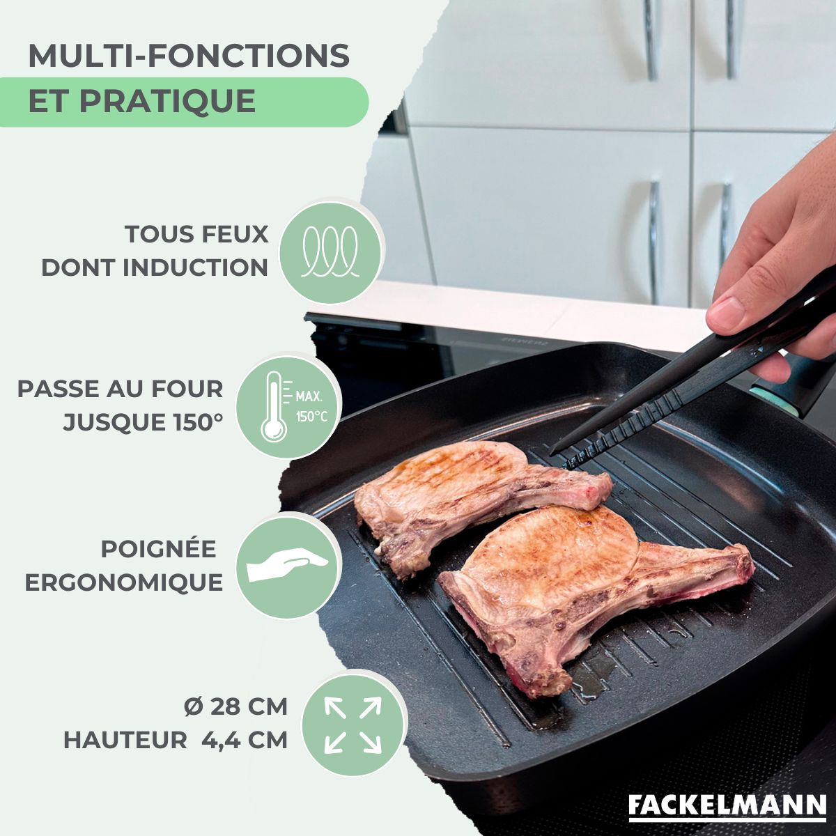 Gril 28 cm aluminium revêtement céramique antiadhésif sans PFAS  Brandao Fackelmann - Mathon - 3