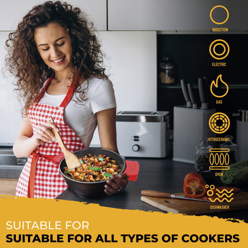 Casserole Basse Induction Antiadhésif Titane 32cm, Fonte d