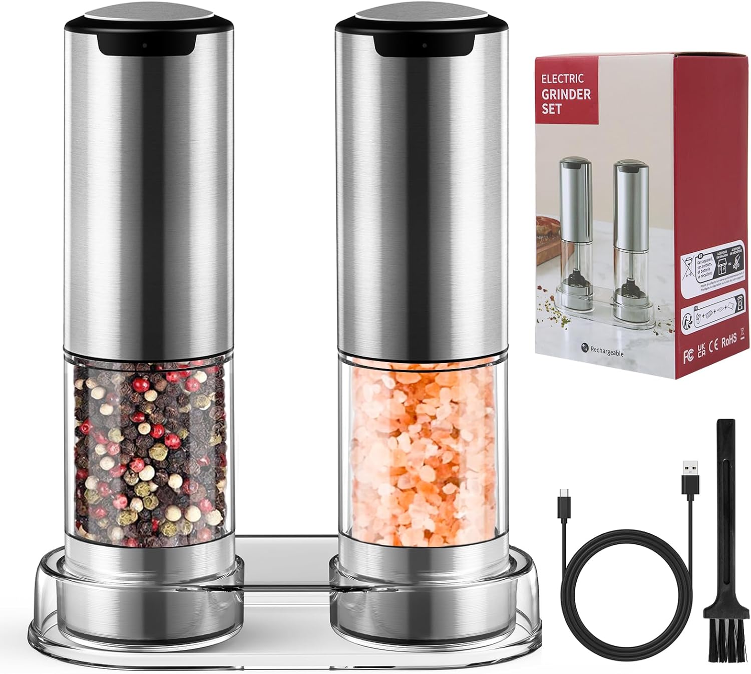 Moulins à Poivre Électriques en Acier Inoxydable Rechargeables avec Lumière LED Vendos85 - Mathon