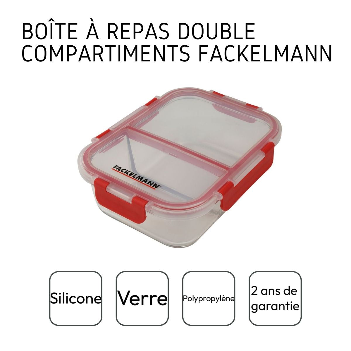 Lot de 2 boîtes à repas en verre avec deux compartiments 1000 ml  Move Fackelmann - Mathon - 3