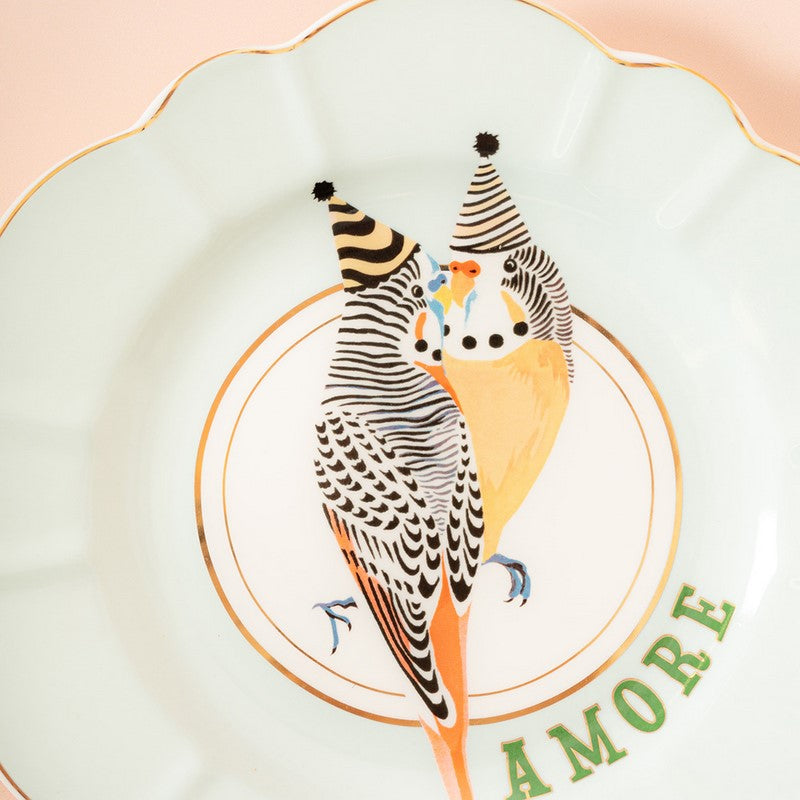 Assiette plate fleur 23cm Perruches AMORE - Animal Magic Yvonne Ellen - Mathon - 2