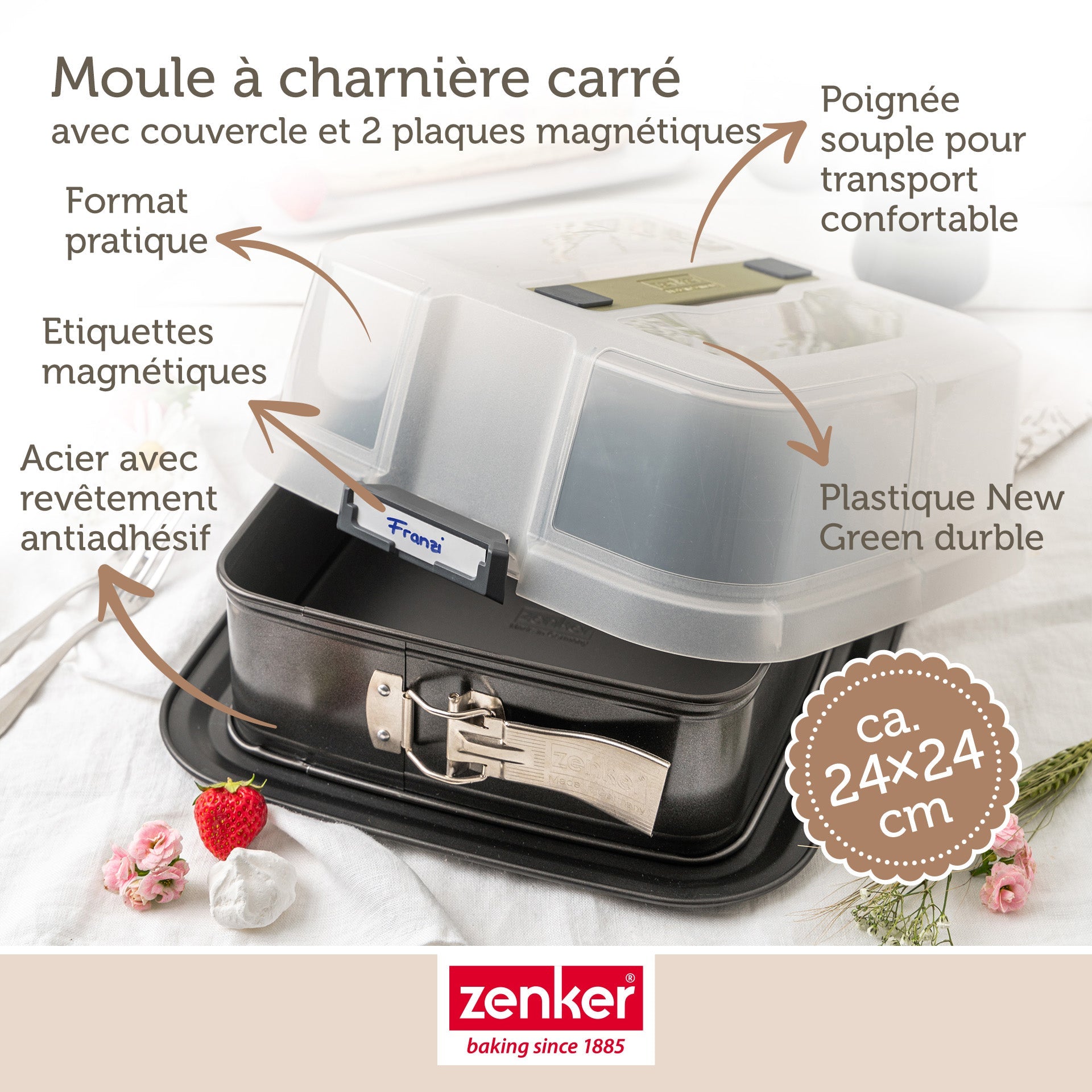 Moule à charnière carré avec couvercle 23 cm Zenker Bake Click and Go Zenker - Mathon - 3