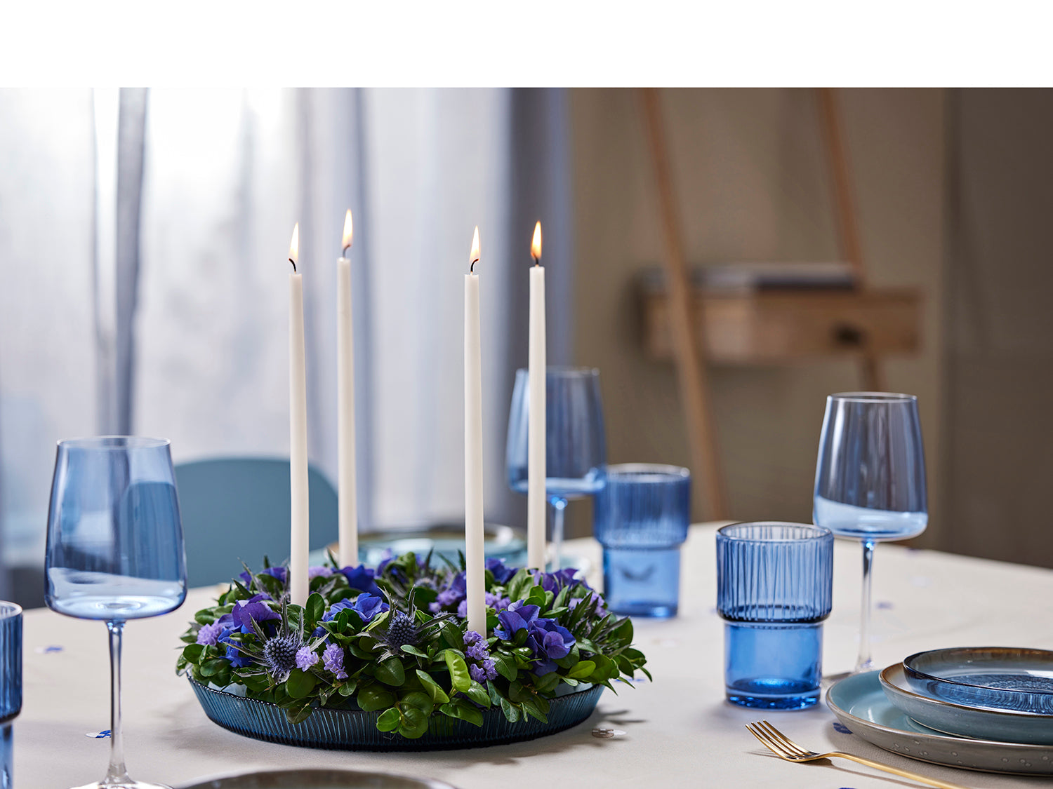 Plat de service rond KUSINTHA en verre Bleu Bitz - Mathon - 5