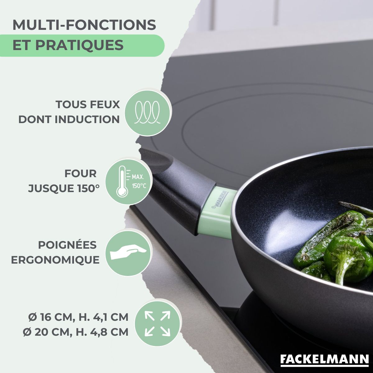 Ensemble de 2 poêles de 16 et 20 cm et 6 ustensiles  Brandao Fackelmann - Mathon - 2