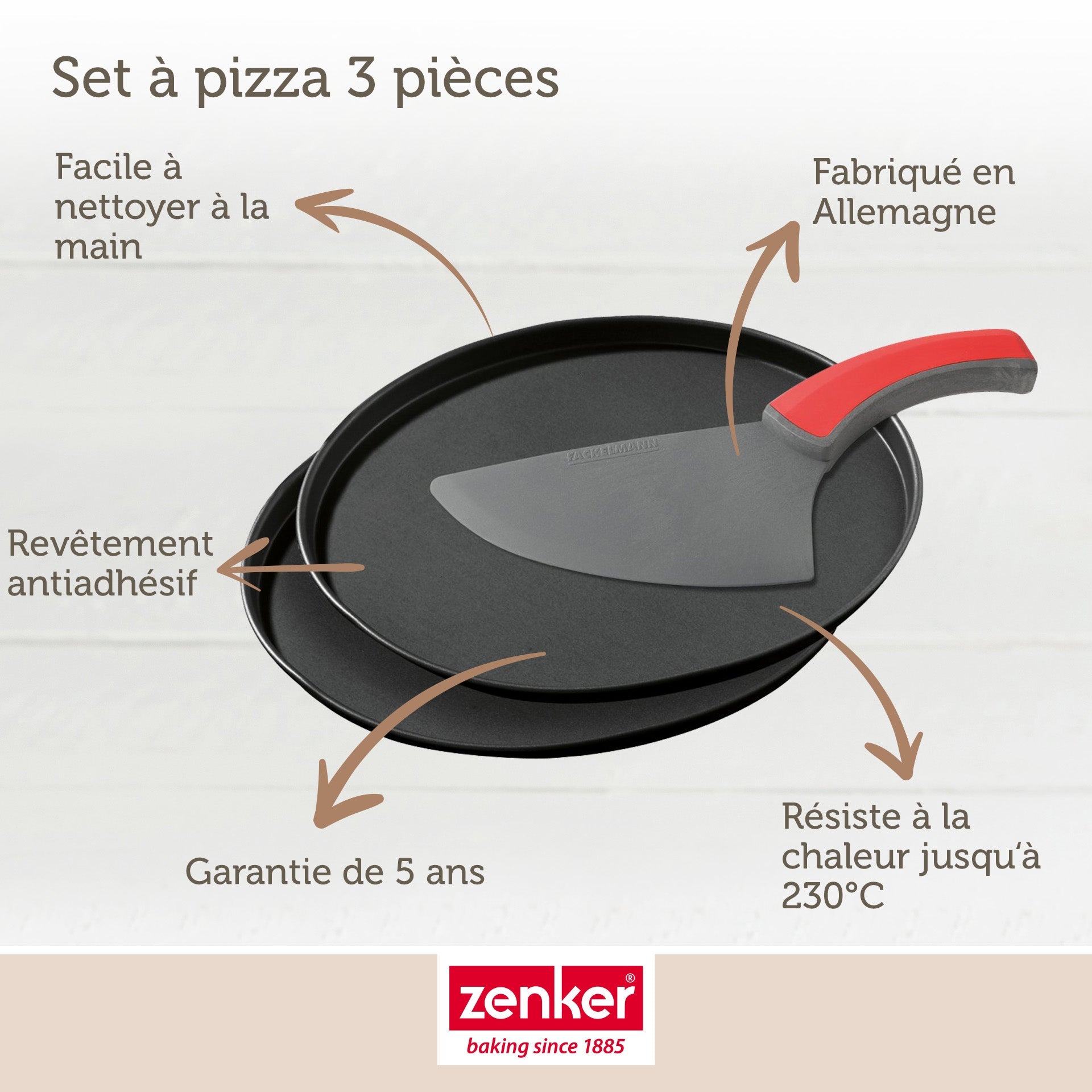 Set à pizza 3 pièces 29 cm Zenker Spécial Countries Zenker - Mathon - 3