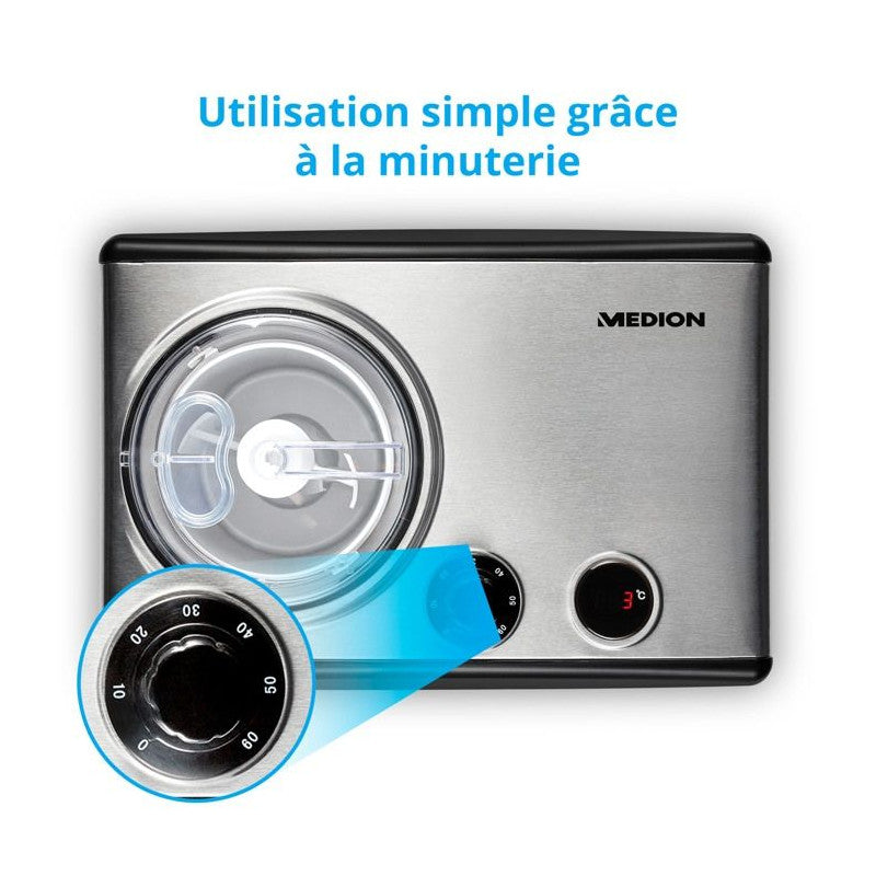 Medion Sorbetiere Et Yaourtiere électrique En Aluminium Avec Compresseur, Machine A Glace D