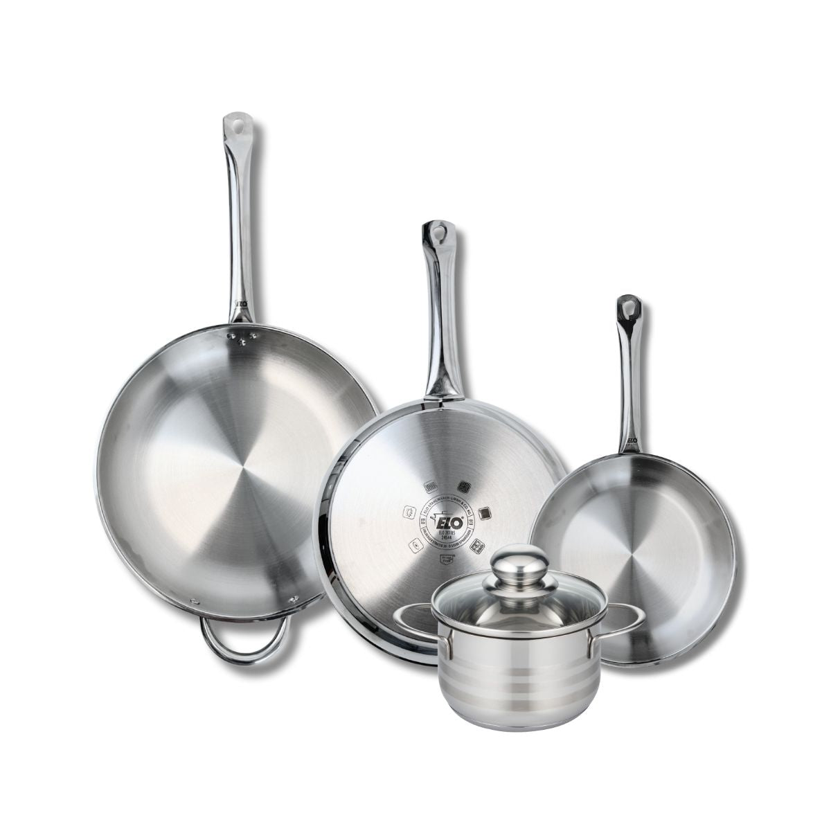 Ensemble de 3 Poêles de cuisson 24, 28 et 32 cm et 1 faitout 16 cm  Profi Brillant Elo - Mathon - 1