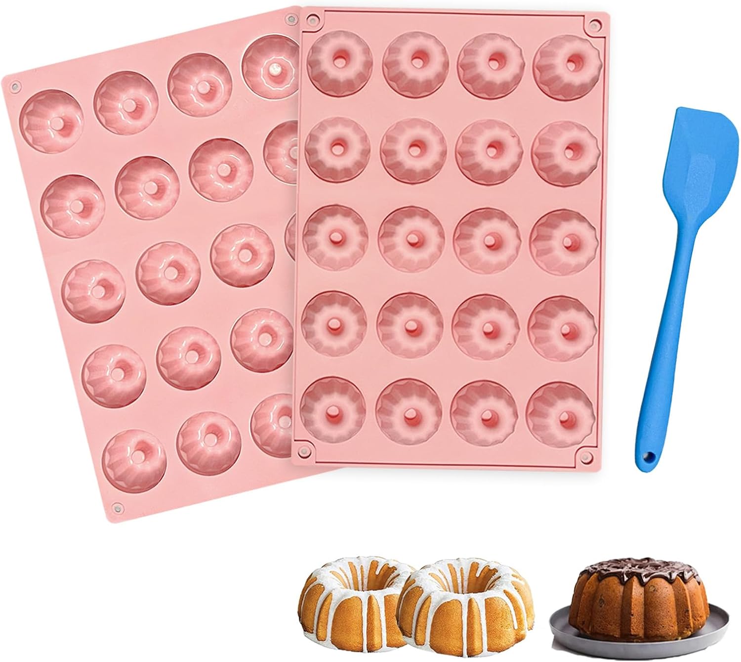 Lot de 2 moules à kouglof en silicone rose avec grattoir - 29 x 19,5 cm Vendos85 - Mathon