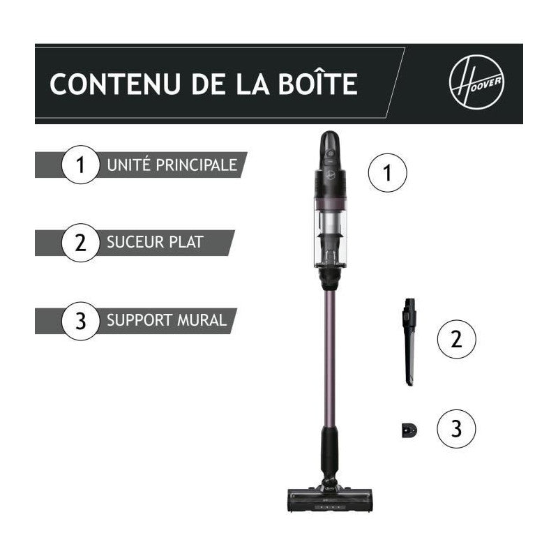 Aspirateur Balai Sans Fil -   Hf1p10h - 40 Aw - Ecran Led - Noir / Pastel Violet Hoover - Mathon - 2