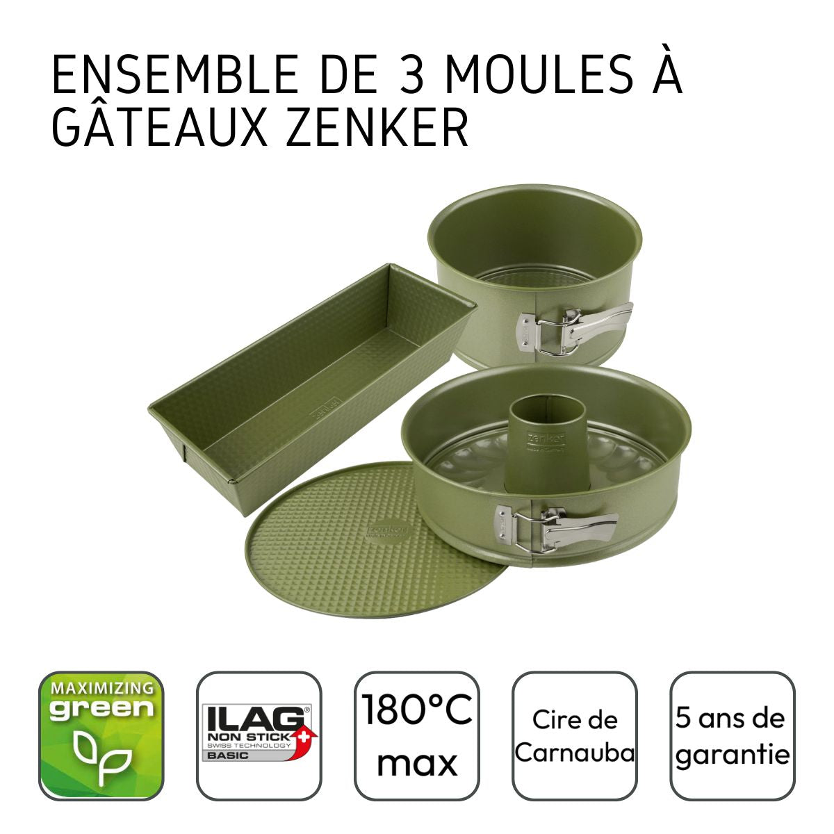 Ensemble de 3 moules à gâteaux de 18 à 30 cm Zenker Green Vision Zenker - Mathon - 4