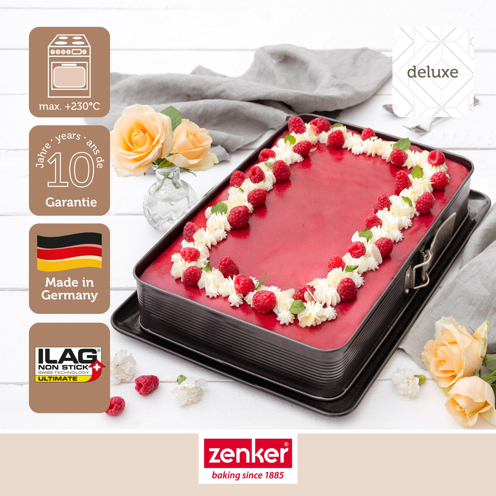 Moule à charnière rectangulaire en acier émaillé et sa spatule 42 x 29 cm Zenker Deluxe Zenker - Mathon - 2