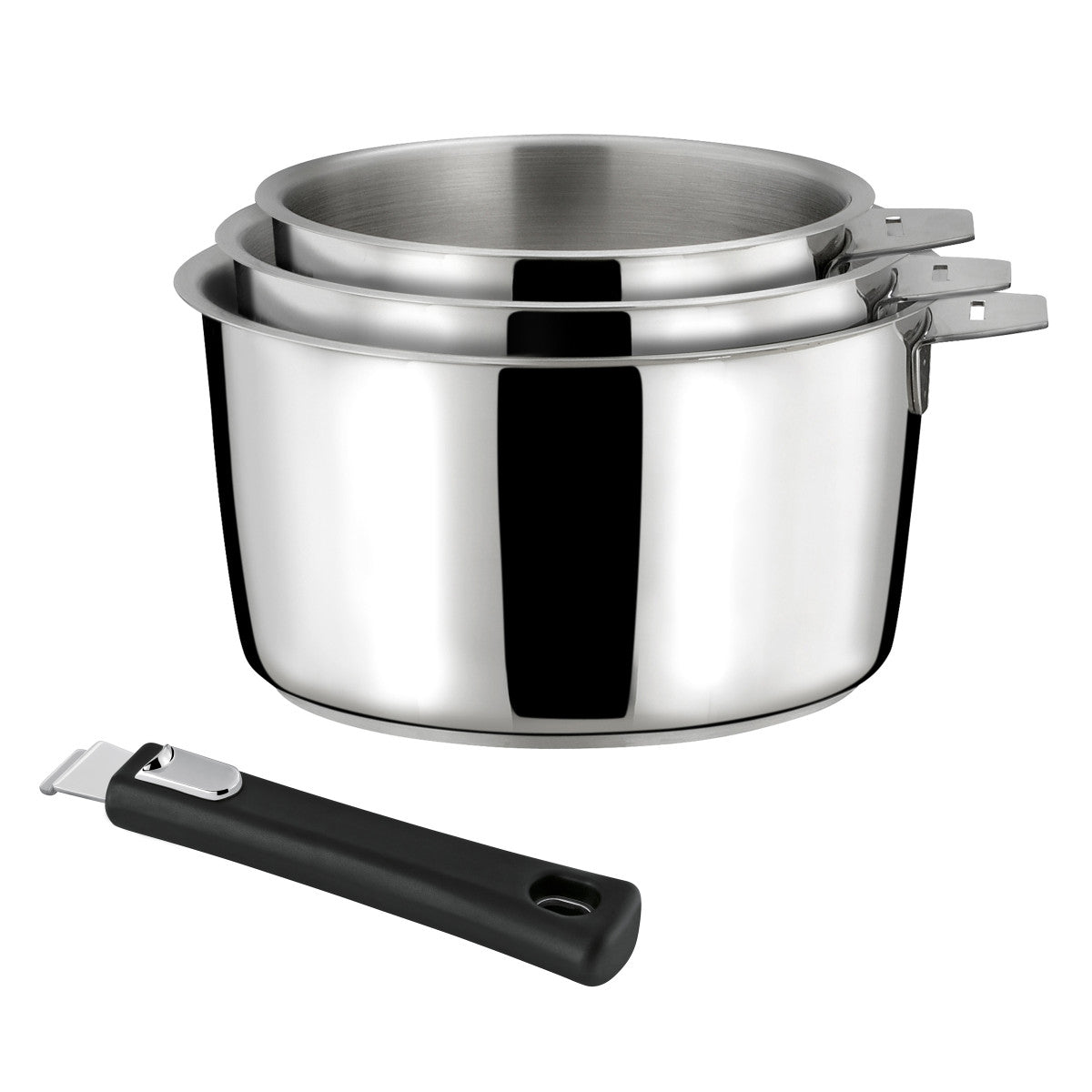 Malice - Série de 3 casseroles 16/18/20cm inox avec poignée noire Cuisinox - Mathon - 1