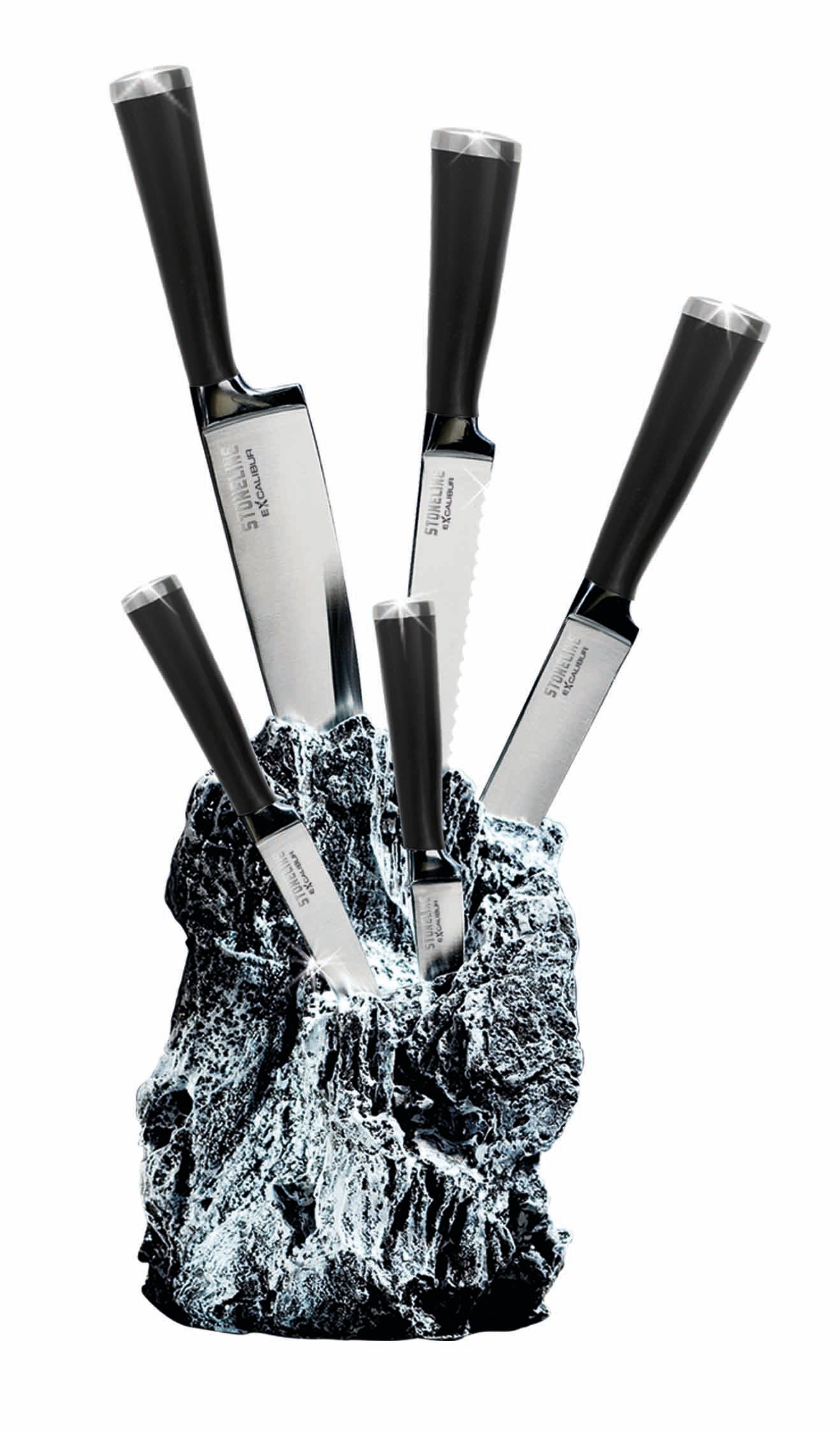 EXCALIBUR® Lot de couteaux en acier inoxydable, 7 pcs, avec porte-couteaux Stoneline - Mathon - 2