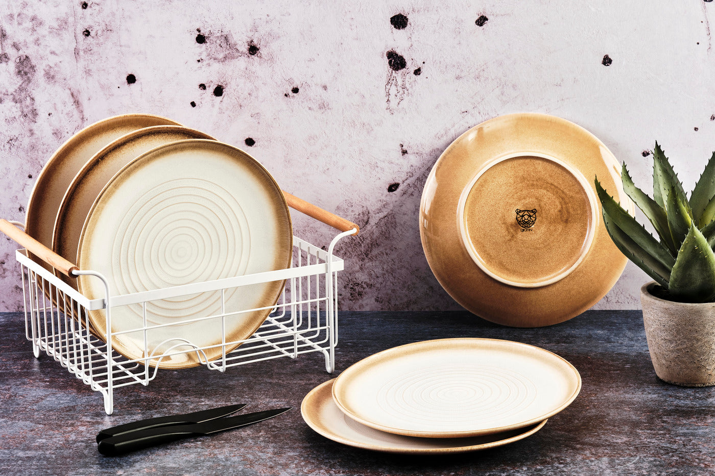 Lot de 6 assiettes plates en grès beige D27.5 Björn - Mathon - 2