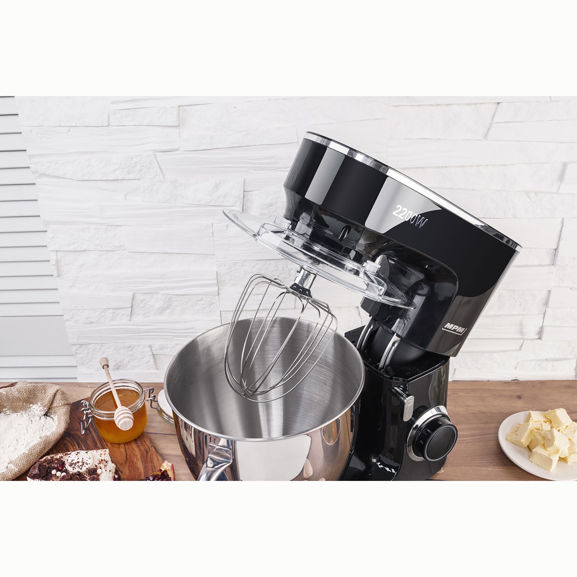 Robot Pâtissier Boulangerie Cuisine Ménager Multifonction Bol 6,5 L, 6 Vitesses 2200 Noir / Inox MRK-19B - Mathon - 8