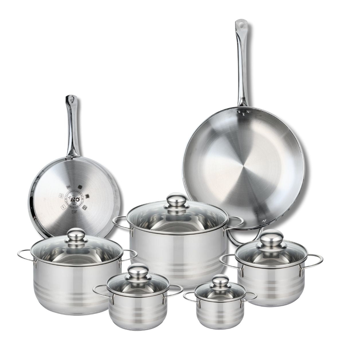 Ensemble de 2 Poêles de cuisson 24 et 32 cm et 5 faitouts 12, 14, 16, 20 et 24 cm  Profi Brillant Elo - Mathon - 1