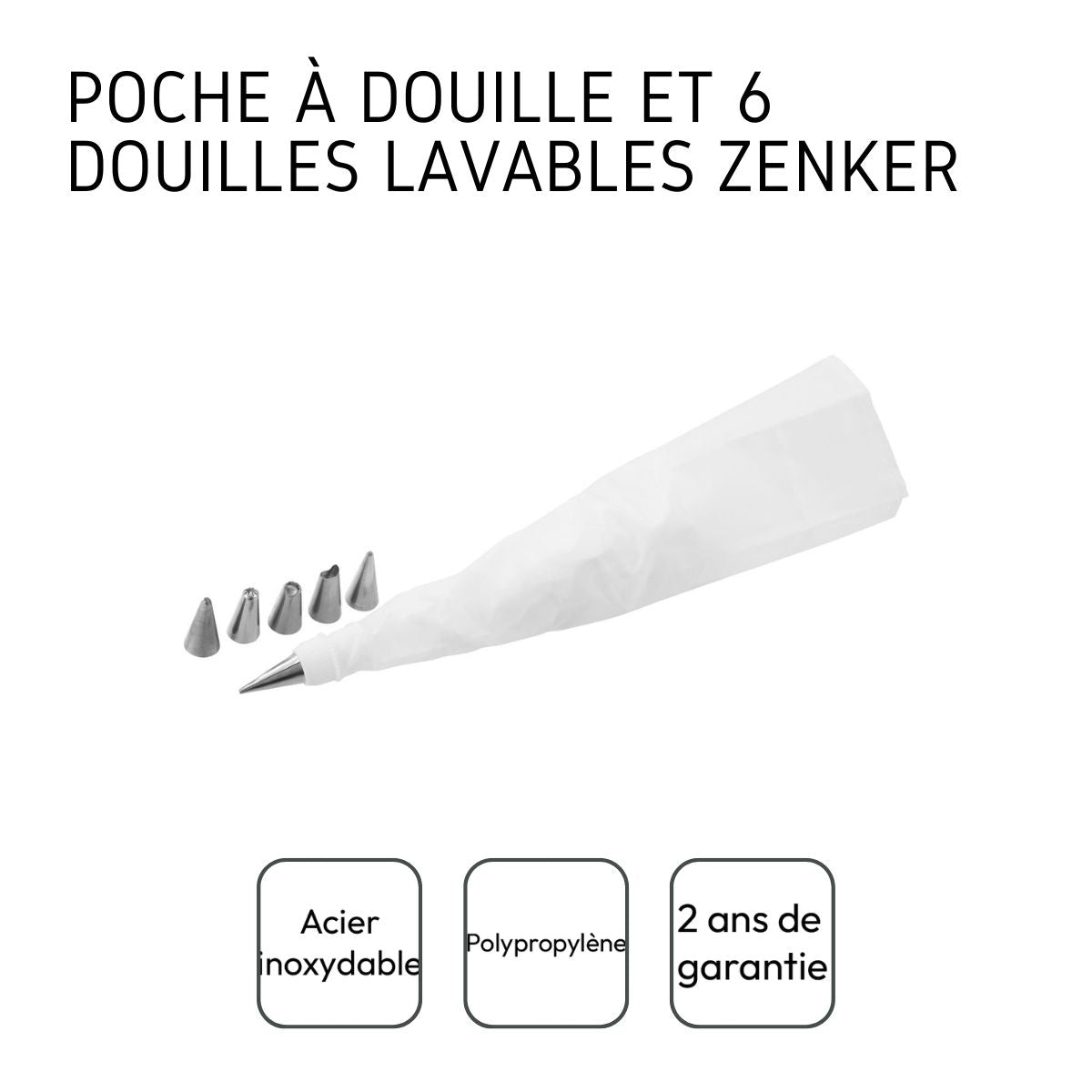 Poche à douille et 6 embouts en inox 33 cm Zenker Smart Pastry Zenker - Mathon - 4