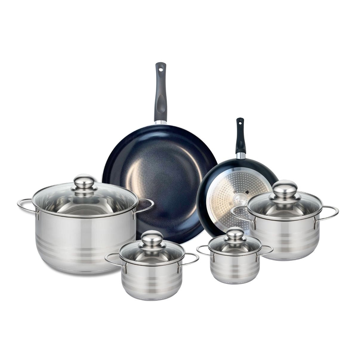 Ensemble de 2 Poêles de cuisson 20 et 28 cm et 4 faitouts 12, 14, 16 et 24 cm  Prima Brillant Elo - Mathon - 1