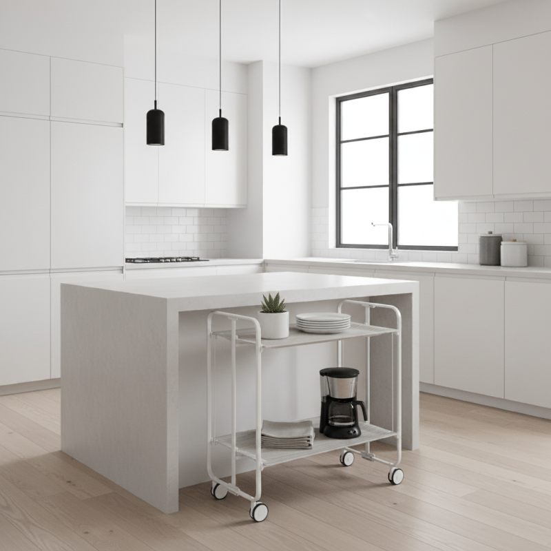 Desserte pliante 2 niveaux avec roulettes – structure gris aluminium, bauhaus Don Hierro - Mathon - 4