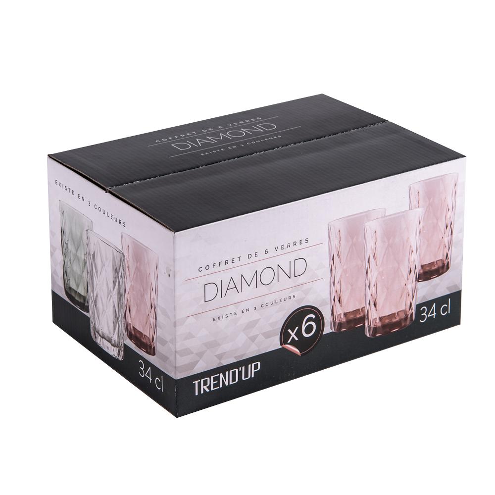 Boite de 6 gobelets haut 34 cl diamond gris Trend