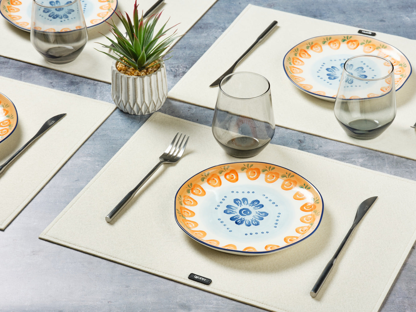 Set de table rectangulaire - 6 pièces - Feutre recyclé beige Björn - Mathon - 2