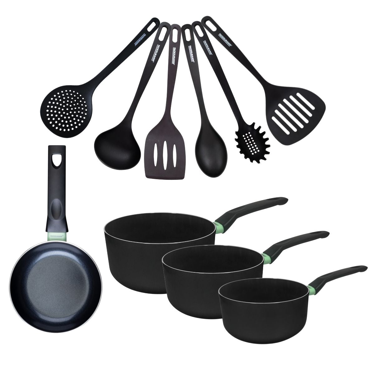 Set de 1 poêle 16 cm, 3 casseroles antiadhésives céramique 16, 18 et 20 cm et 6 ustensiles  Brandao Fackelmann - Mathon - 1