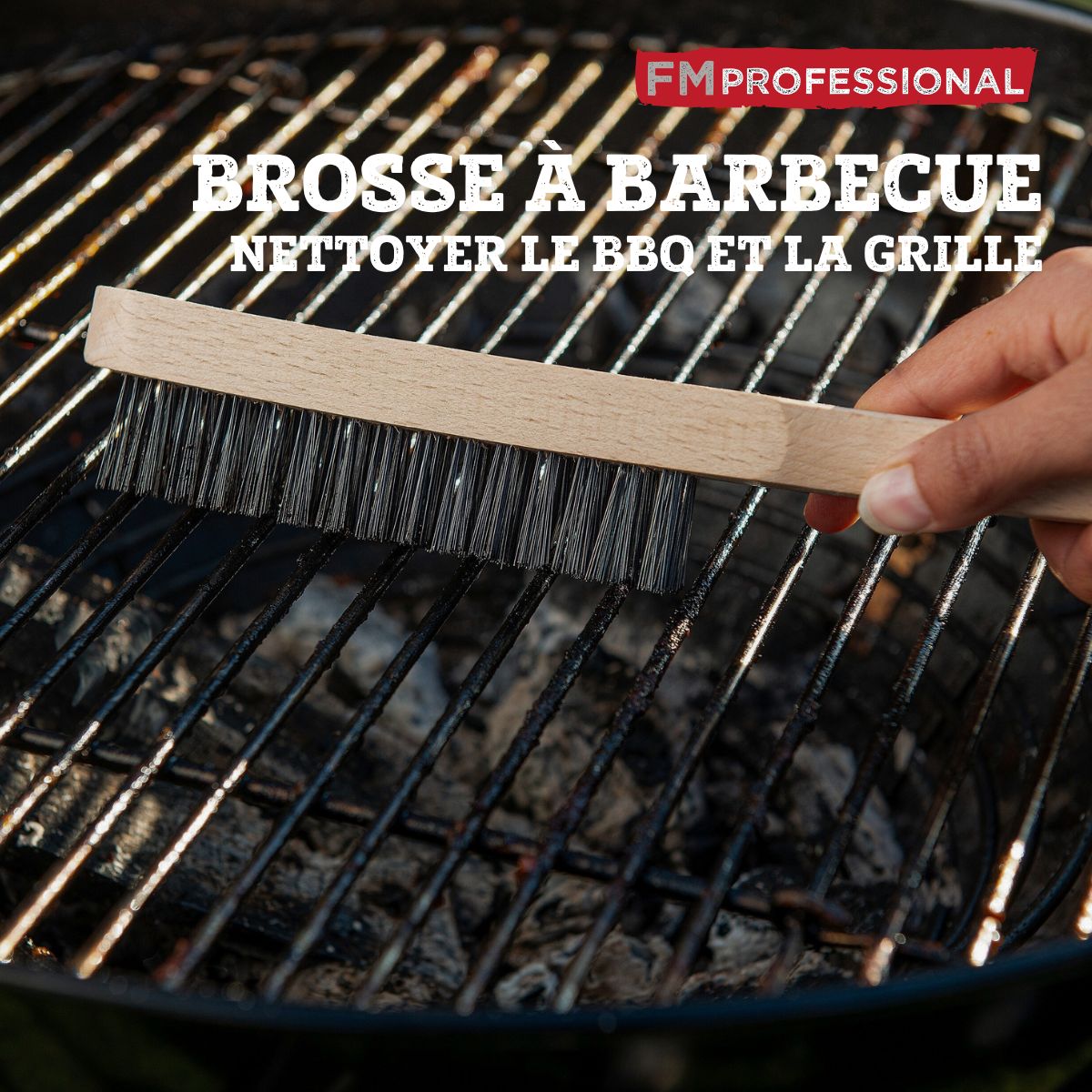 Brosse à nettoyer le barbecue 28 cm bois et acier FM Professional - Mathon - 2