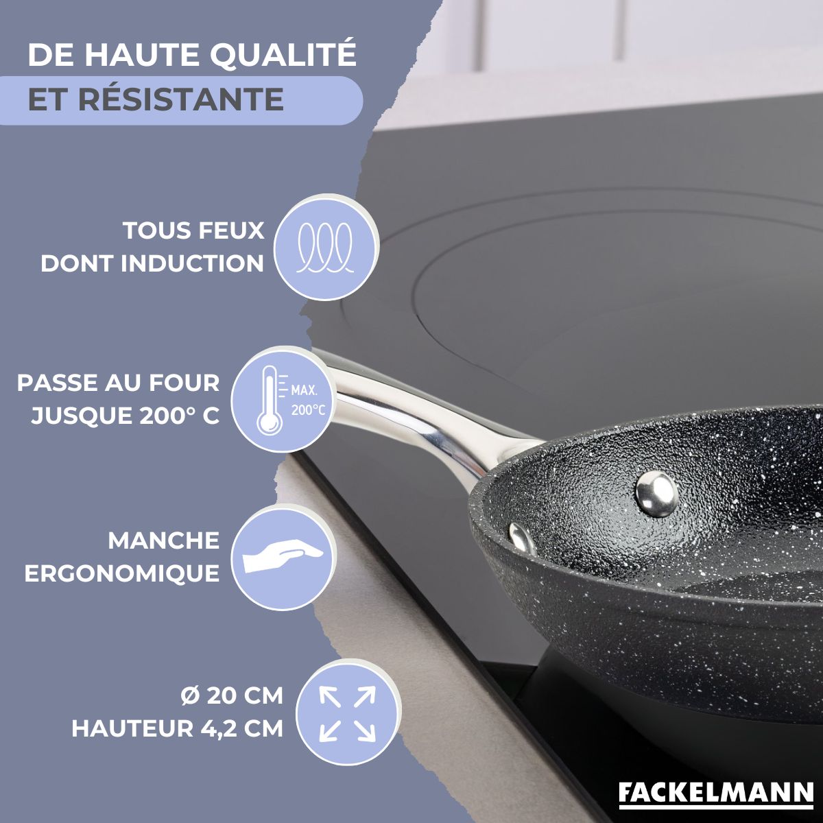 Set poêle 20 cm fonte alu revêtement antiadhésif céramique sans PFAS et 6 ustensiles inox  Crossroad Fackelmann - Mathon - 3