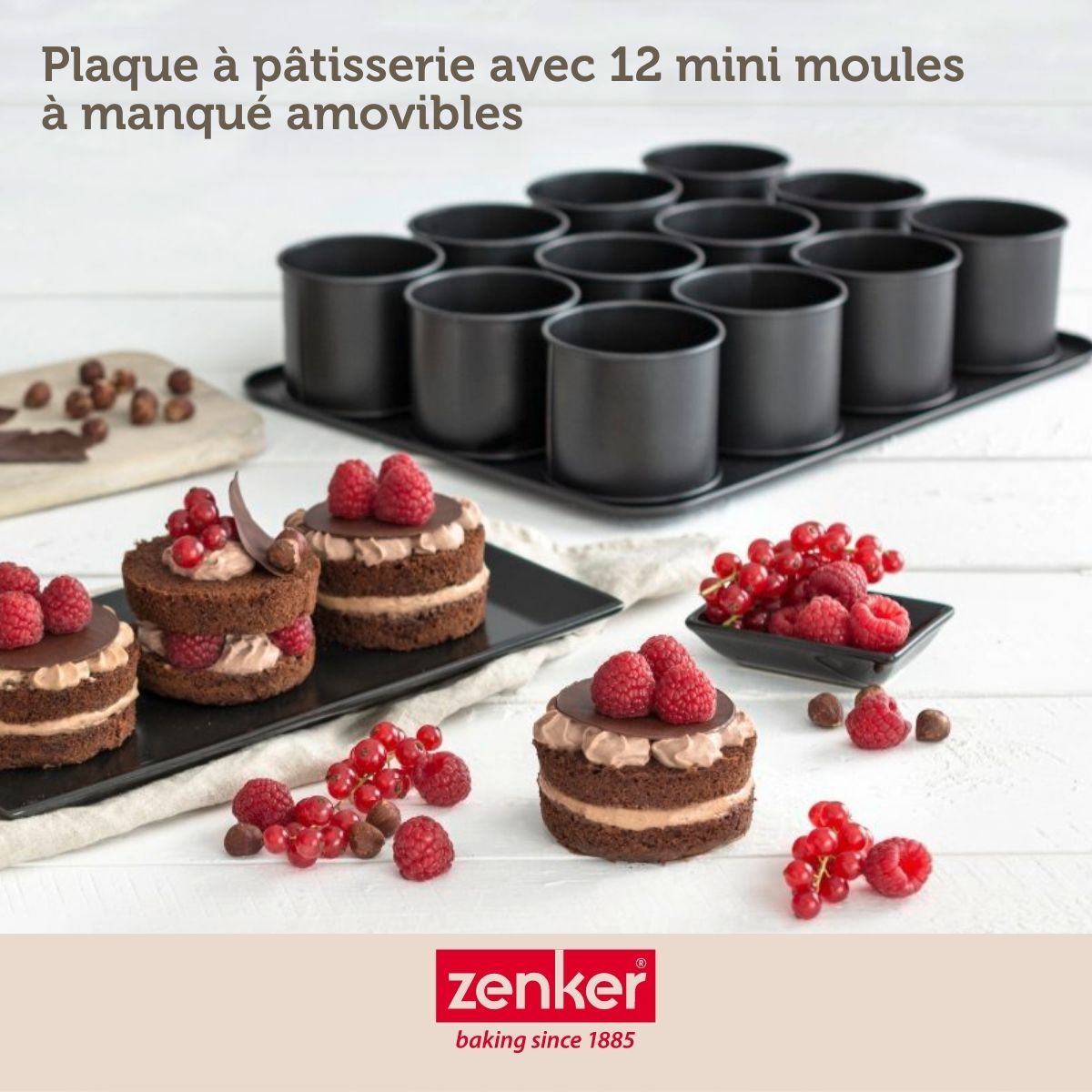 Set pâtisserie avec plaque à 12 mini moules ronds 38 x 30 cm en acier, 2 bols à mixer, verre mesureur et spatule Zenker Zenker - Mathon - 2
