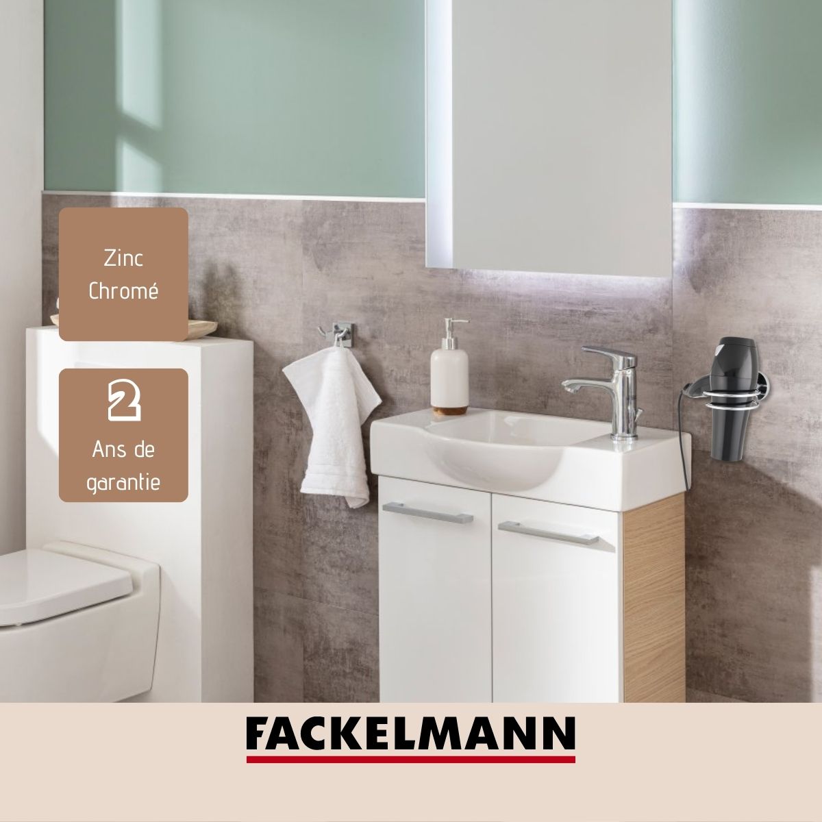 Support sèche cheveux en zinc chromé  Vision Fackelmann - Mathon - 4