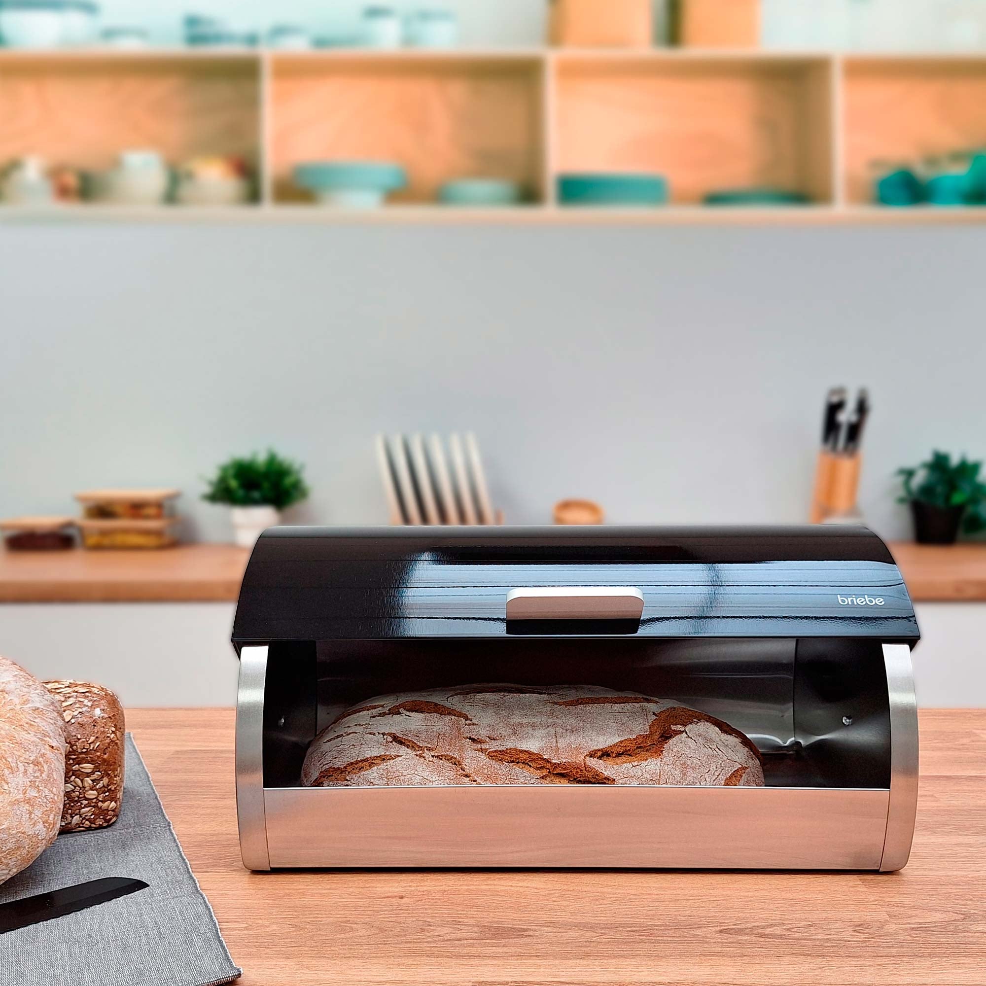 Ensemble Boîte à Pain + 3 Boîtes de Cuisine, Rangement, Acier Inoxydable  Noir/Inox BB1161 - Mathon - 4