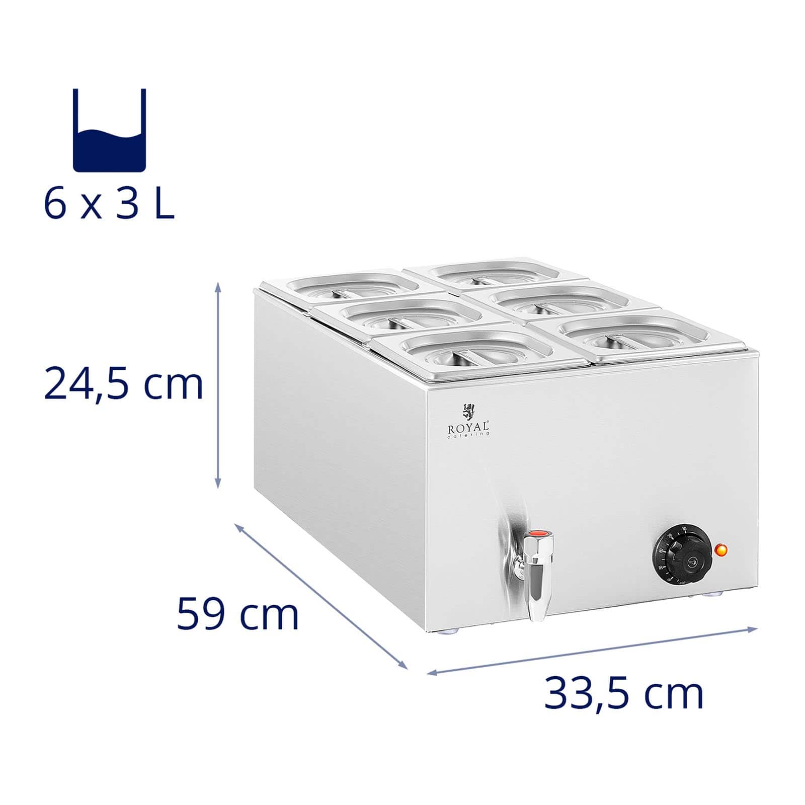 Bain-marie - 600 watts - 6 x GN 1/6 - robinet de vidange 14_0004221 - Mathon - 6