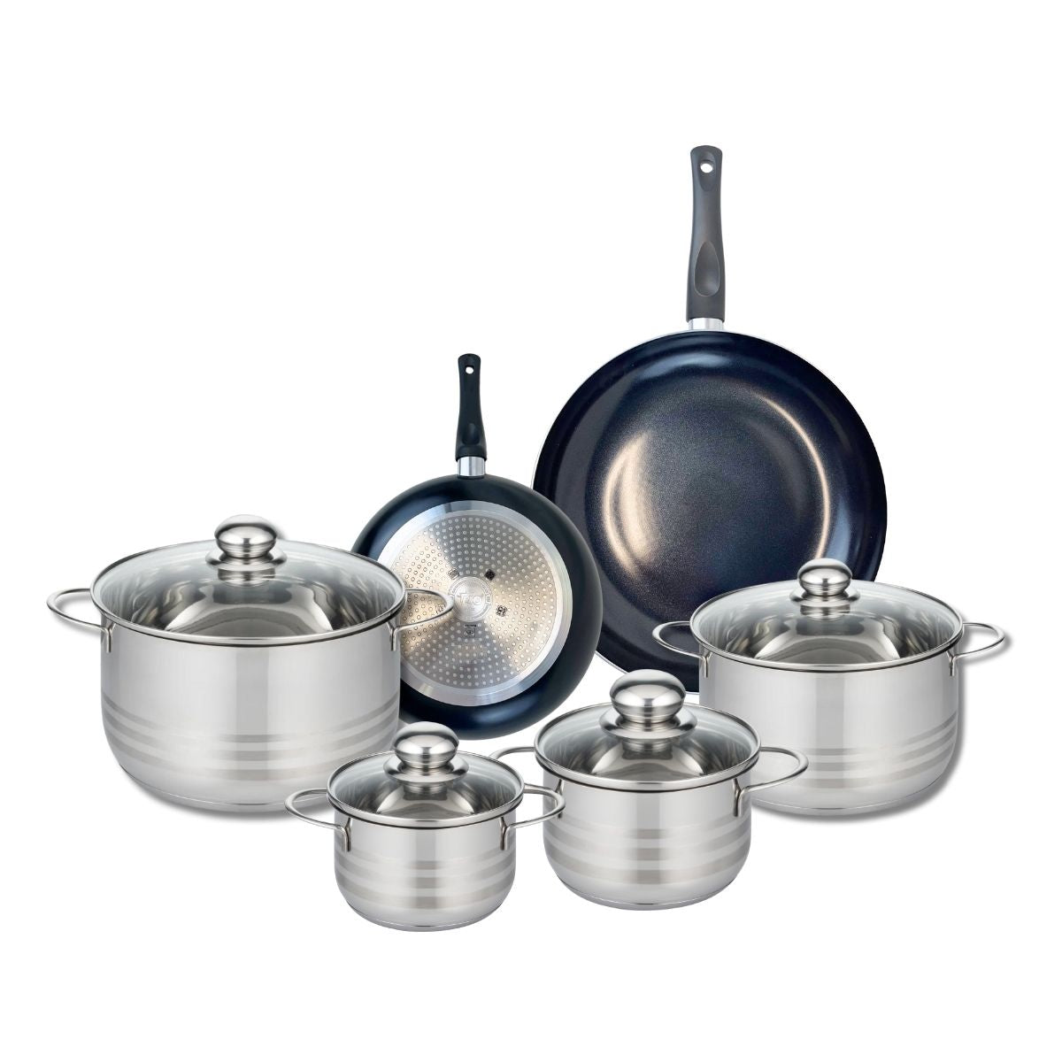 Ensemble de 2 Poêles de cuisson 20 et 28 cm et 5 faitouts 12, 14, 16, 20 et 24 cm  Prima Brillant Elo - Mathon - 1
