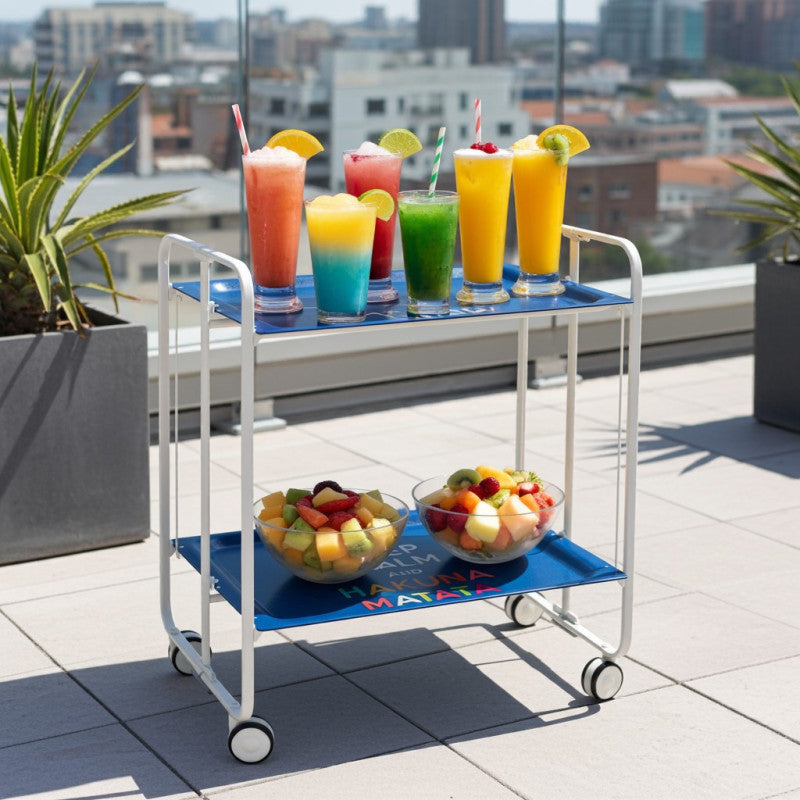 Desserte pliante 2 niveaux avec roulettes – structure blanche, bauhaus Don Hierro - Mathon - 3