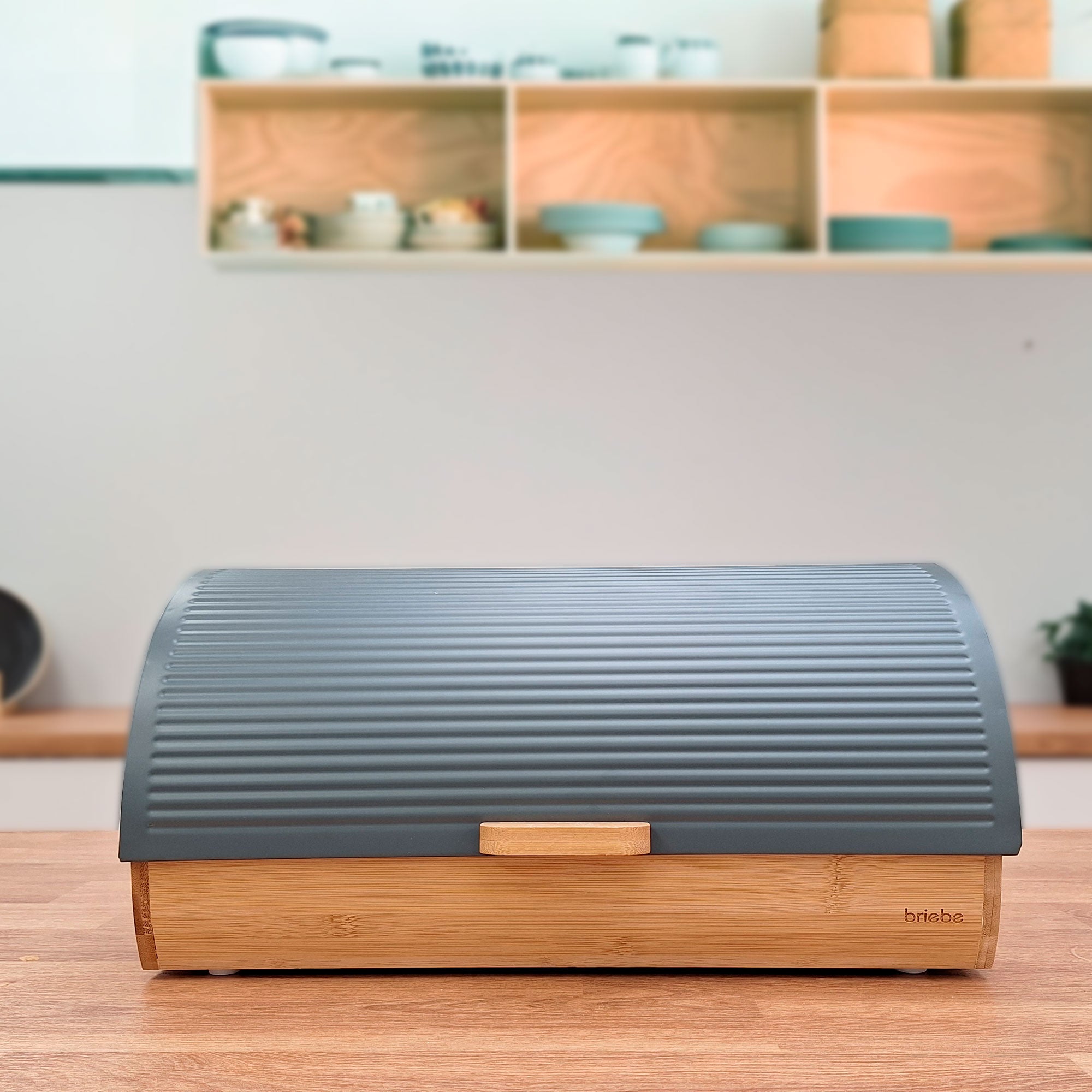 Boîte à Pain en Bois de Bambou Couvercle Coulissant, Bread Box Conserver Painen  Gris BB1162 - Mathon - 4