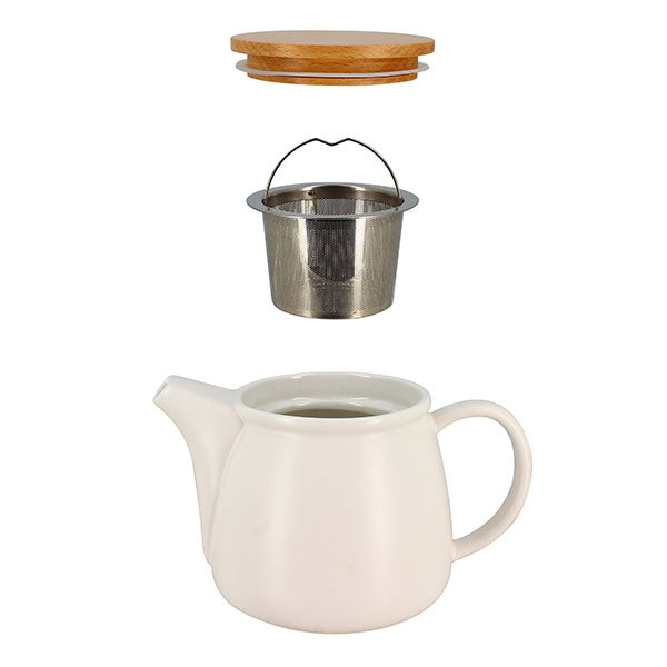 Théière Mona en porcelaine blanche et couvercle en bois de hêtre 1L  Ogo - Mathon - 2