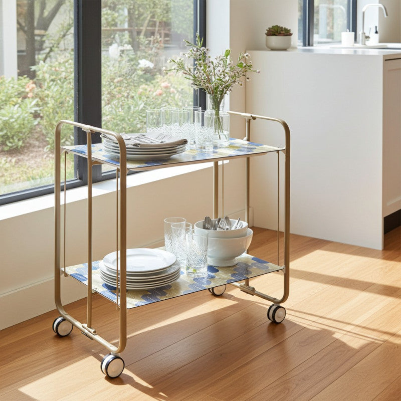 Desserte pliante 2 niveaux avec roulettes – structure couleur sable, bauhaus Don Hierro - Mathon - 3