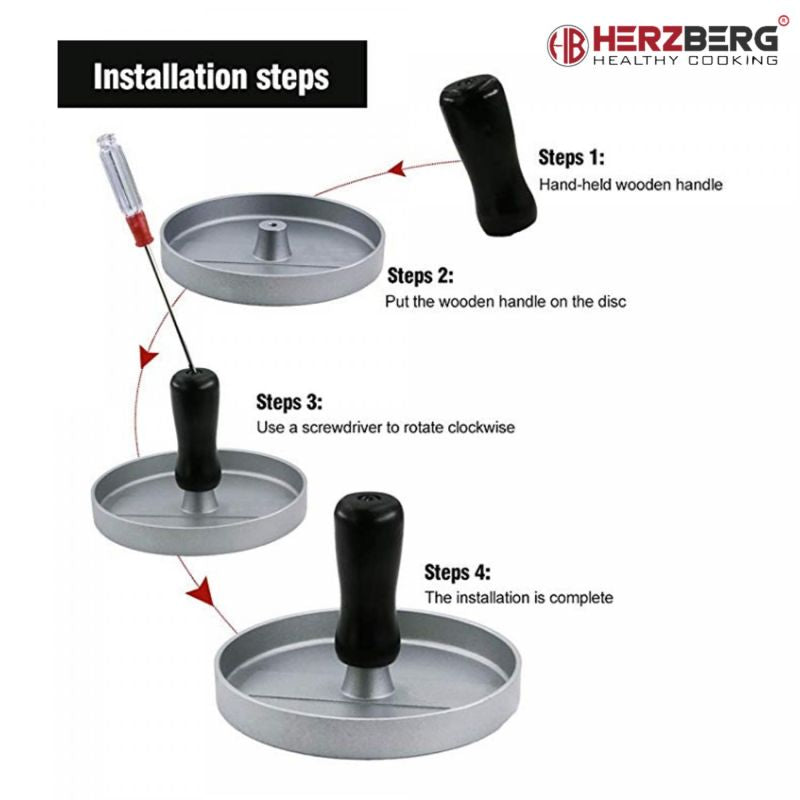 Presse à burger avec poignée en bois Herzberg HG8104 Herzberg - Mathon - 5